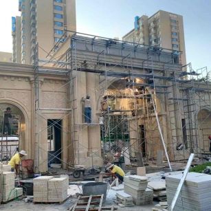 运城 黄金麻荔枝面花岗岩小区门楼外墙干挂