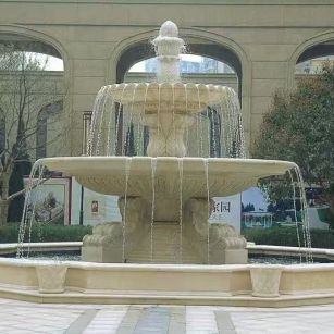 运城 黄金麻花岗岩异型加工——户外庭院石雕流水喷泉