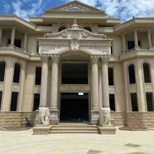 运城 黄金麻别墅外墙干挂，大柱，大象，蘑菇石，雕花板