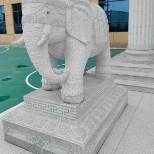 运城 白麻花岗岩动物异形石雕-大象