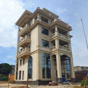 运城 黄金麻花岗岩石材别墅外墙干挂搭配（雕花栏杆花瓶柱门楼罗马柱）