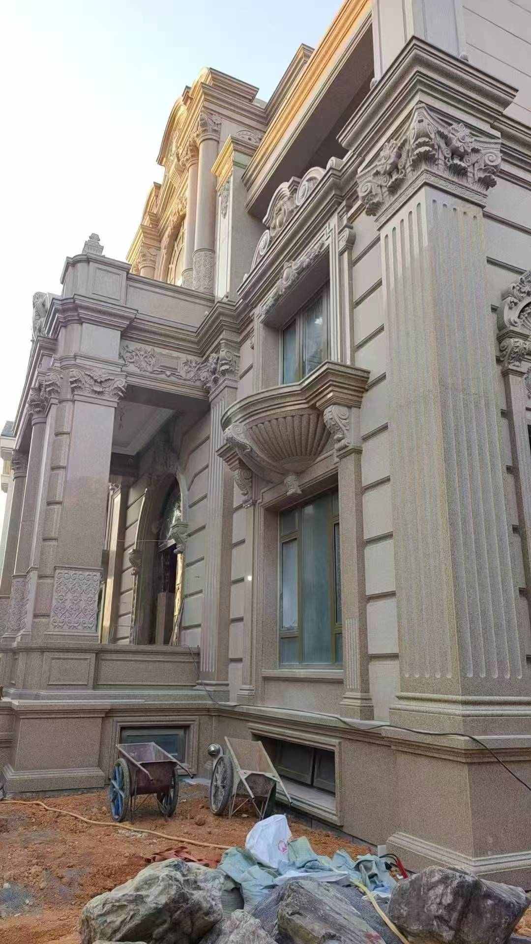 运城 黄金麻花岗岩光面别墅外墙干挂施工完成