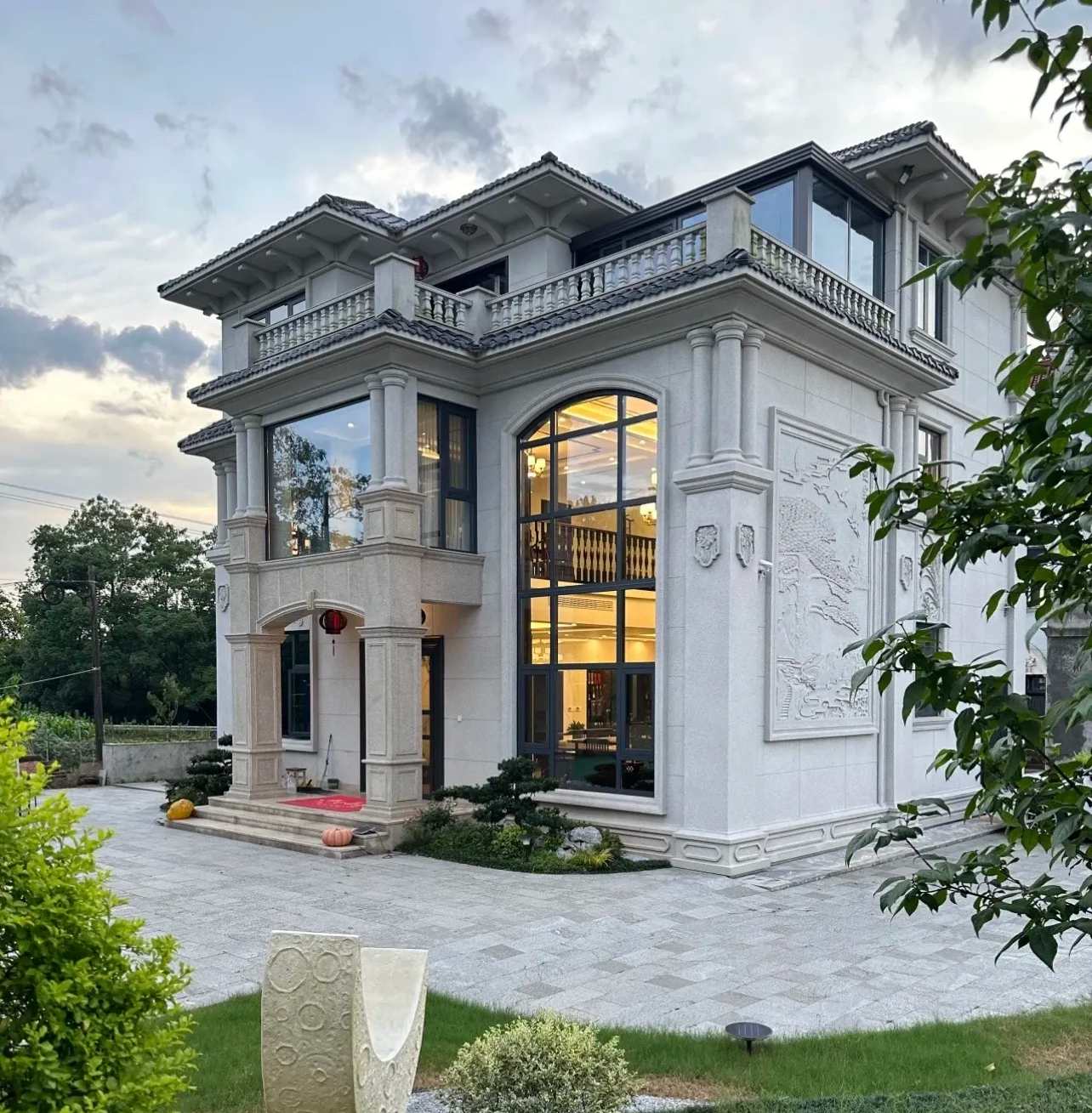 运城 白麻花岗岩私人别墅干挂石材豪华定制