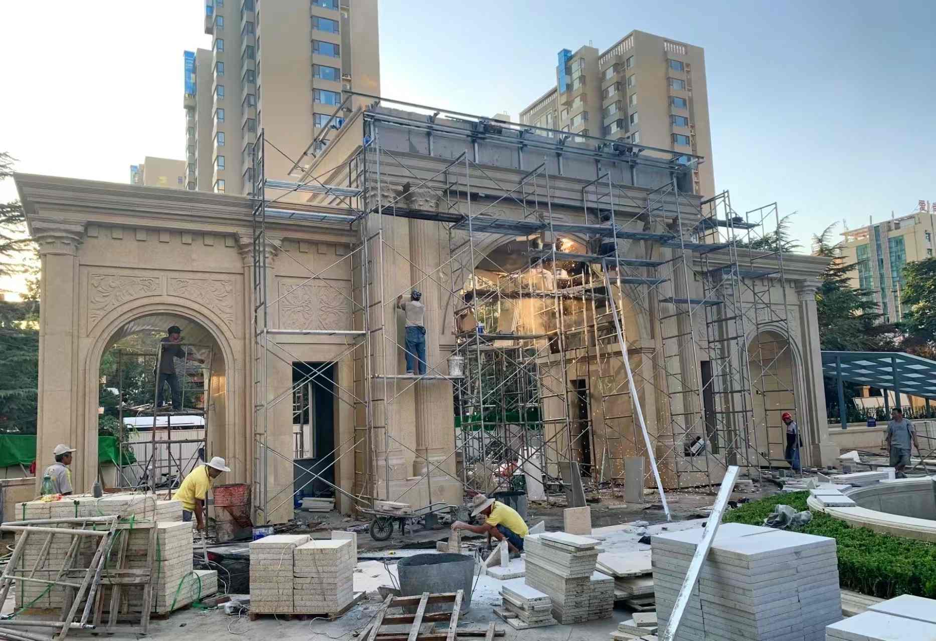 运城 黄金麻荔枝面花岗岩小区门楼外墙干挂