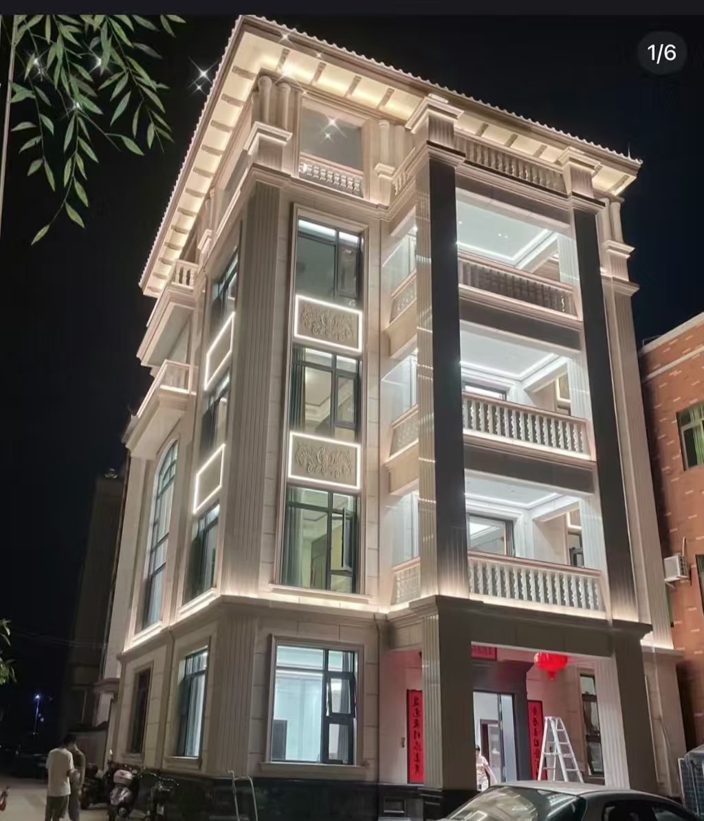 运城 芝麻白花岗岩别墅外墙夜间效果